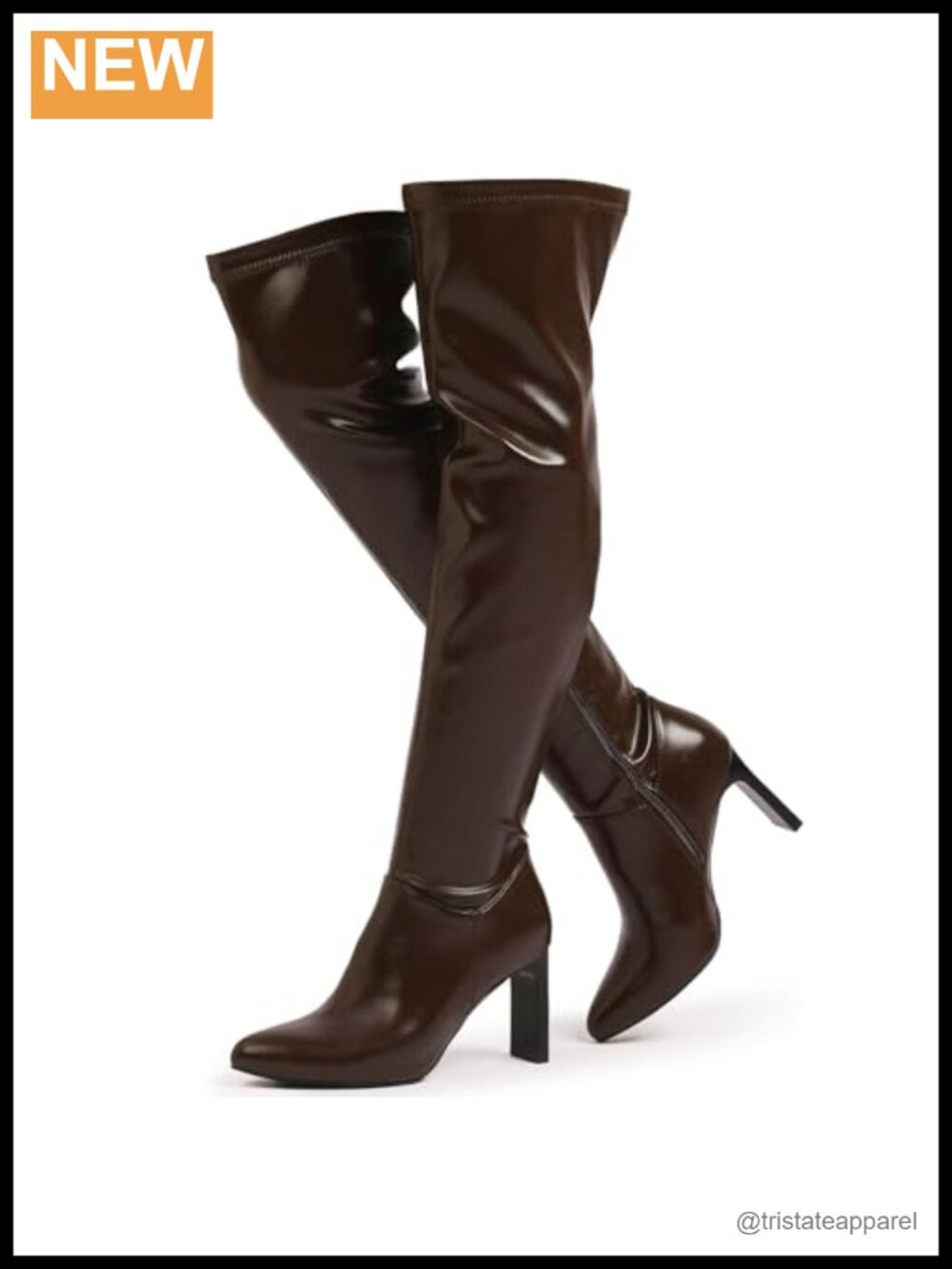Thigh High Boots Women Pointed Toe Over Knee Faux Leather Block Heel